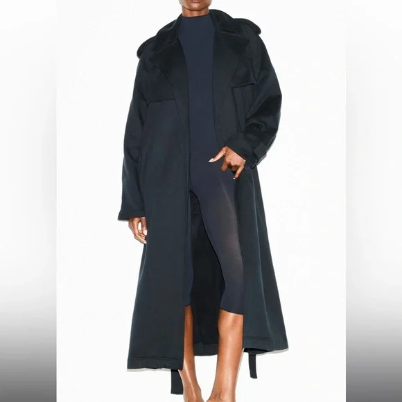 SKIMS Boyfriend Fleece Oversized Trench Coat Onyx Black Size 2X NWT - Picture 10 of 13